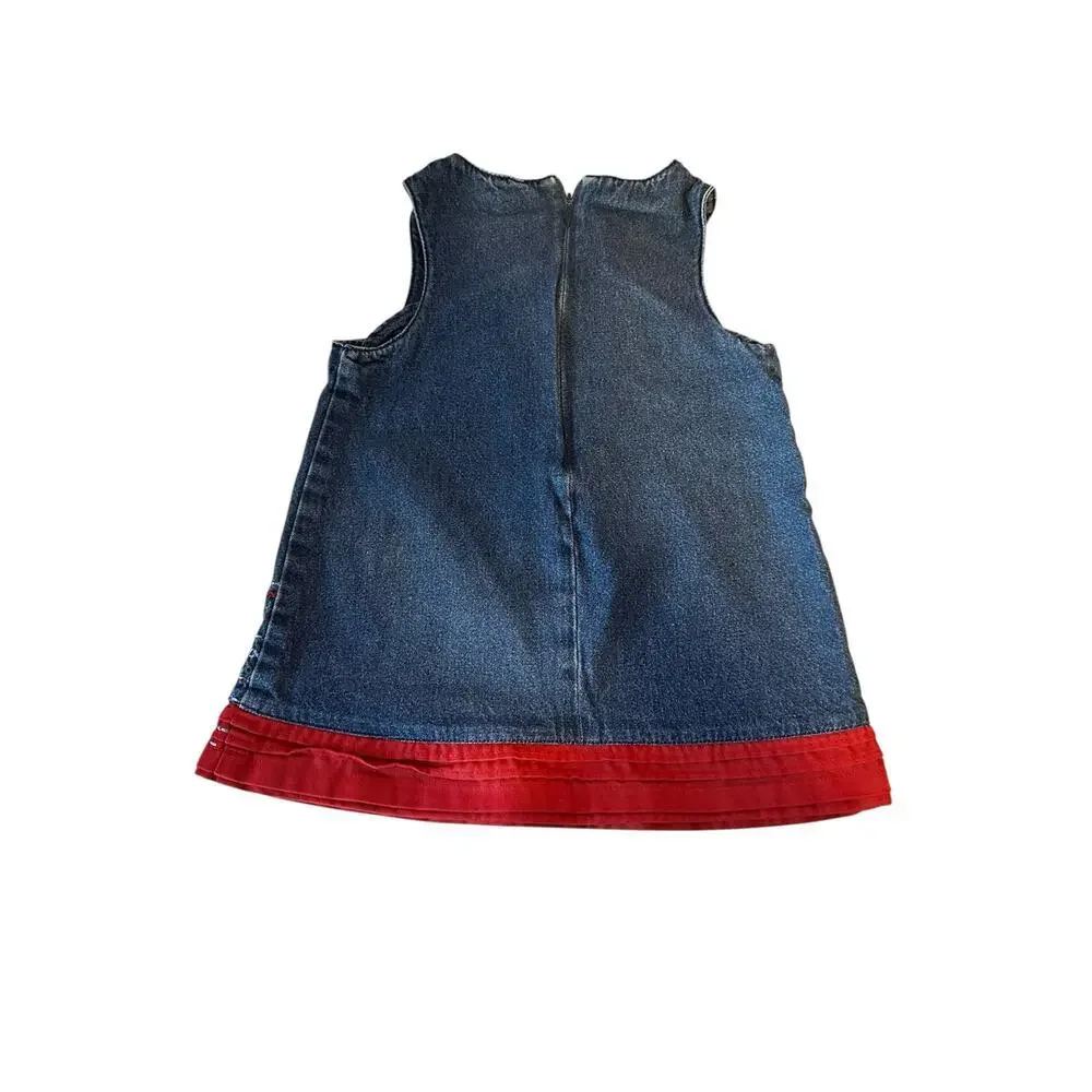 Miniwear Girl’s Denim Jumper Dress Size 24M Heart Logo Embroidered - Picture 2 of 7